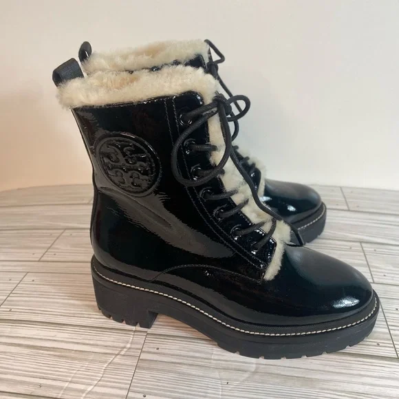 Tory Burch Miller 50mm Shearling Patent Booties size 5 NWOT - Picture 4 of 14